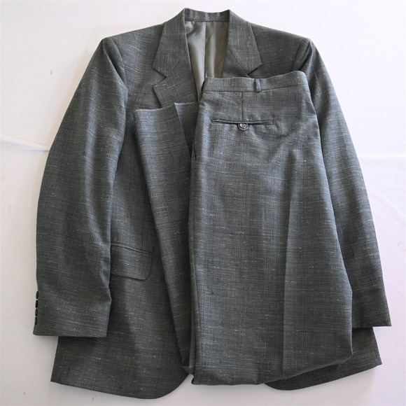 NEW Deadstock Vtg 43R 44R 36 Gray Glenn Check Linen Mens Jacket Pants Suit